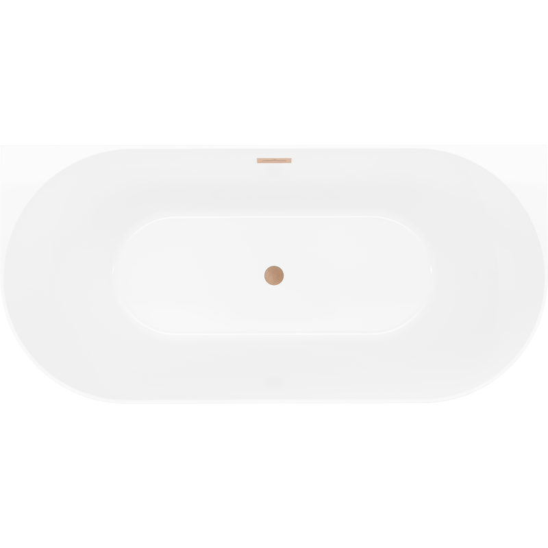 Mexen Oval Slim freistehende Wandbadewanne 170 x 80 cm, weiß/grau, Überlauf gebürstetes Kupfer - 52661708062-65