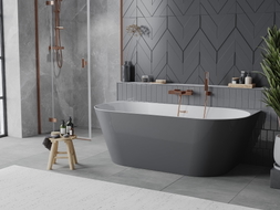 Mexen Oval Slim freistehende Wandbadewanne 170 x 80 cm, weiß/grau, Überlauf gebürstetes Kupfer - 52661708062-65