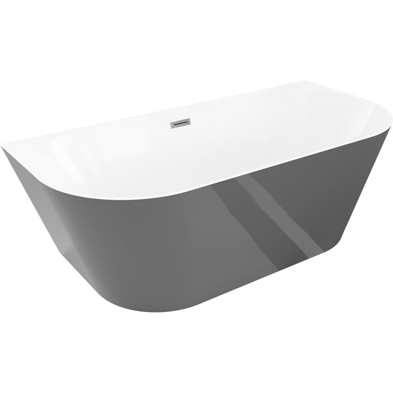 Mexen Oval Slim Freistehende Wandbadewanne 170 x 80 cm, weiß/grau, Überlauf gun gray gebürstet - 52661708062-66
