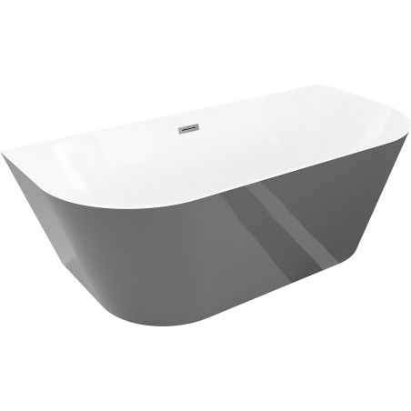 Mexen Oval Slim Freistehende Wandbadewanne 170 x 80 cm, weiß/grau, Überlauf gun gray gebürstet - 52661708062-66