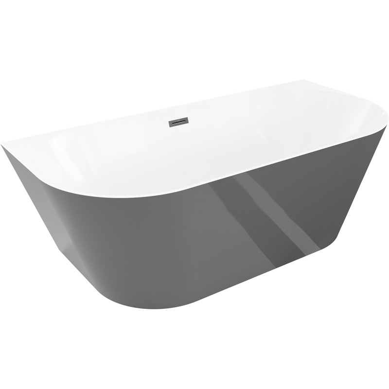 Mexen Oval Slim freistehende wandnahe Badewanne 170 x 80 cm, weiß/grau, schwarzer Überlauf - 52661708062-70