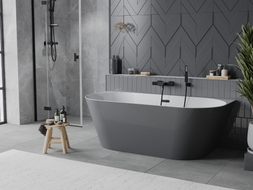 Mexen Oval Slim freistehende wandnahe Badewanne 170 x 80 cm, weiß/grau, schwarzer Überlauf - 52661708062-70