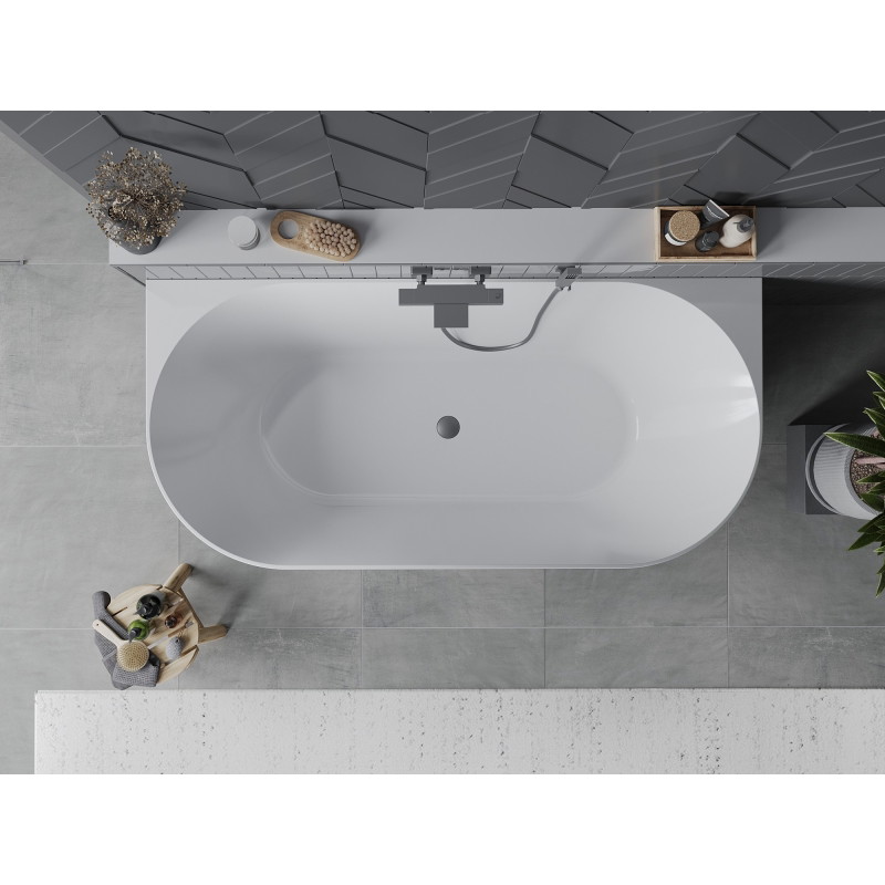 Mexen Oval Slim freistehende Wanne an der Wand 170 x 80 cm, weiß/grau, Überlauf in Gun Metal - 52661708062-95