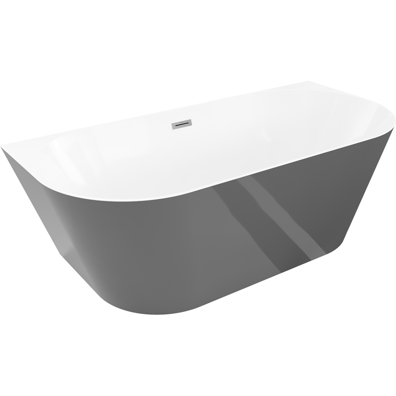 Mexen Oval Slim freistehende Wanne an der Wand 170 x 80 cm, weiß/grau, Überlauf in Gun Metal - 52661708062-95