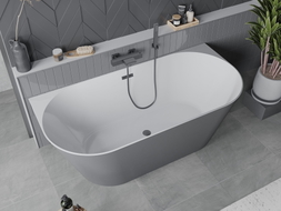 Mexen Oval Slim freistehende Wanne an der Wand 170 x 80 cm, weiß/grau, Überlauf in Gun Metal - 52661708062-95