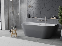 Mexen Oval Slim freistehende Wandwanne 170 x 80 cm, weiß/grau, Überlauf gebürsteter Nickel - 52661708062-97