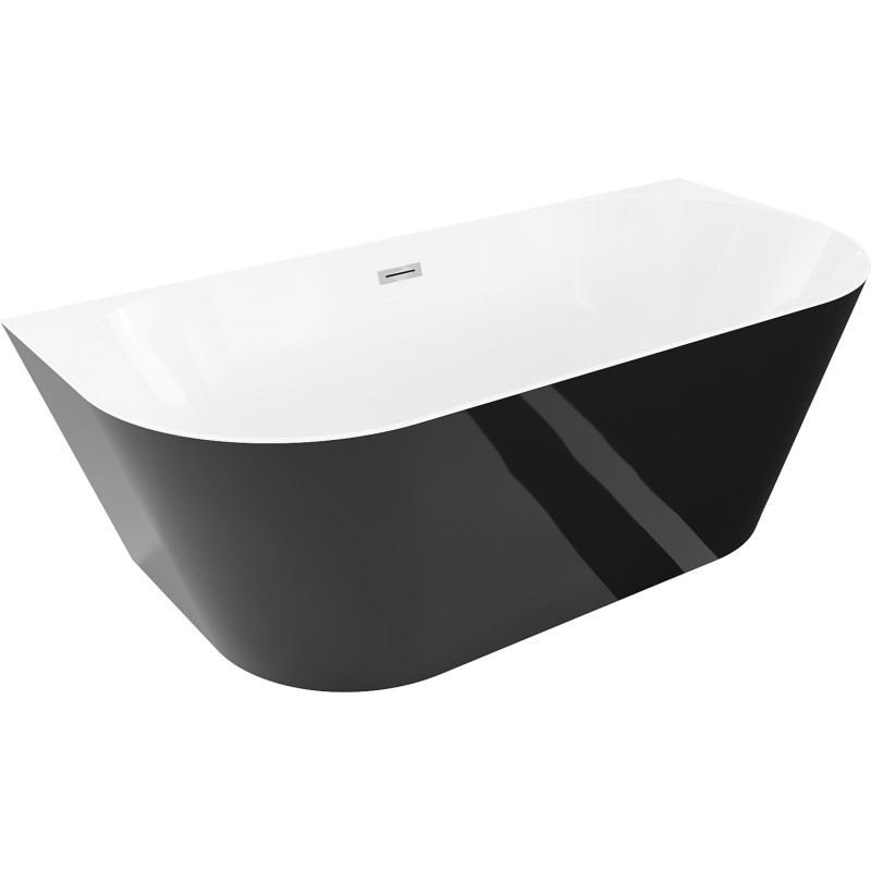 Mexen Oval Slim freistehende Wanne an der Wand 170 x 80 cm, weiß/schwarz, Überlauf Chrom - 52661708075-01