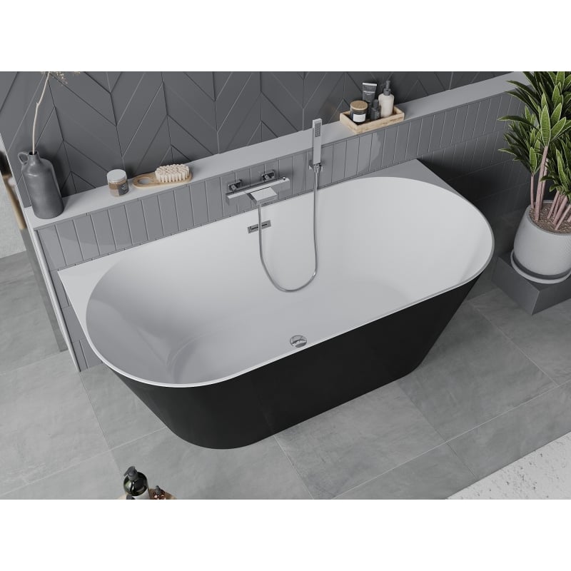 Mexen Oval Slim freistehende Wanne an der Wand 170 x 80 cm, weiß/schwarz, Überlauf Chrom - 52661708075-01