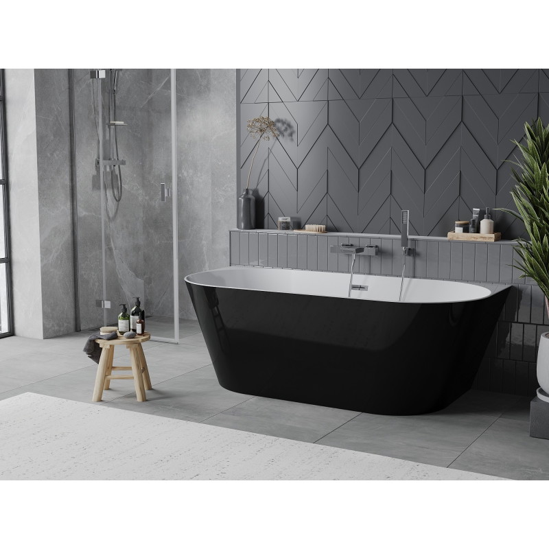 Mexen Oval Slim freistehende Wanne an der Wand 170 x 80 cm, weiß/schwarz, Überlauf Chrom - 52661708075-01