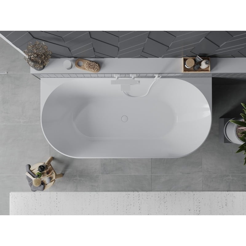 Mexen Oval Slim freistehende an der Wand befestigte Badewanne 170 x 80 cm, weiß/schwarz, weißer Überlauf - 52661708075-20