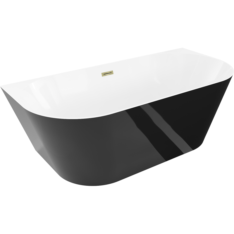 Mexen Oval Slim freistehende Wandbadewanne 170 x 80 cm, weiß/schwarz, Überlauf gold - 52661708075-50