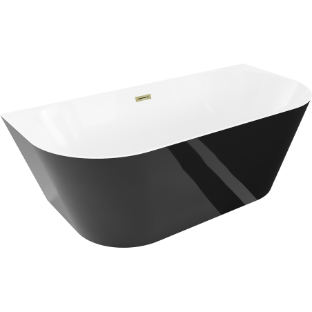 Mexen Oval Slim freistehende Wandbadewanne 170 x 80 cm, weiß/schwarz, Überlauf gold - 52661708075-50