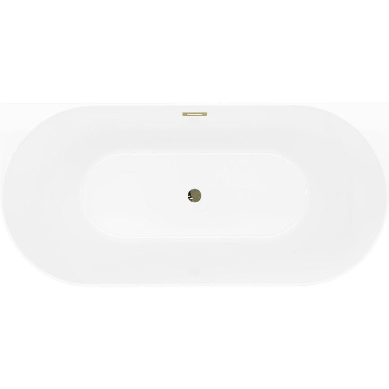 Mexen Oval Slim freistehende Wandbadewanne 170 x 80 cm, weiß/schwarz, Überlauf gold - 52661708075-50