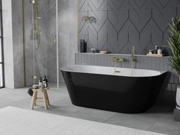 Mexen Oval Slim freistehende Wandbadewanne 170 x 80 cm, weiß/schwarz, Überlauf gold - 52661708075-50