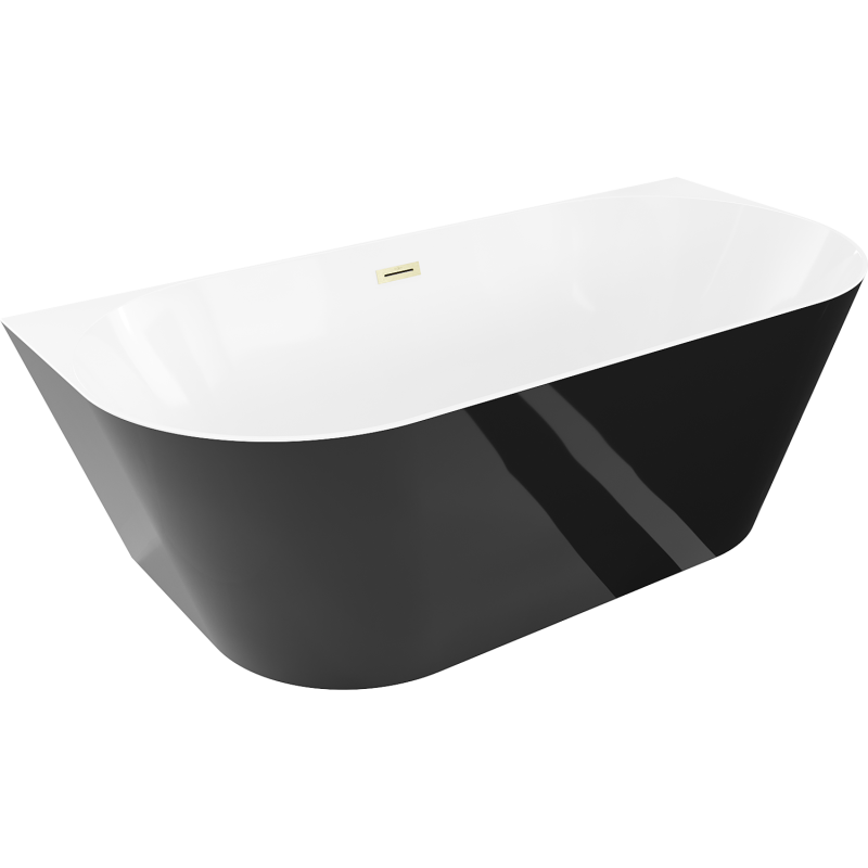 Mexen Oval Slim freistehende Wandbadewanne 170 x 80 cm, weiß/schwarz, Überlauf gebürstet gold - 52661708075-55