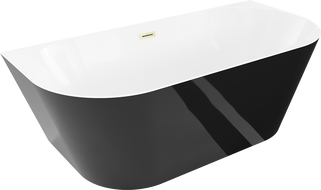 Mexen Oval Slim freistehende Wandbadewanne 170 x 80 cm, weiß/schwarz, Überlauf gebürstet gold - 52661708075-55