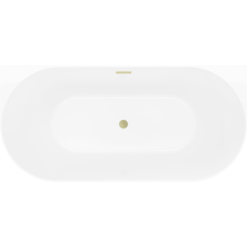 Mexen Oval Slim freistehende Wandbadewanne 170 x 80 cm, weiß/schwarz, Überlauf gebürstet gold - 52661708075-55
