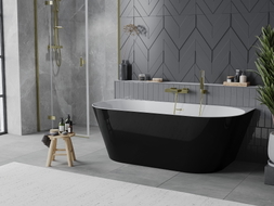 Mexen Oval Slim freistehende Wandbadewanne 170 x 80 cm, weiß/schwarz, Überlauf gebürstet gold - 52661708075-55