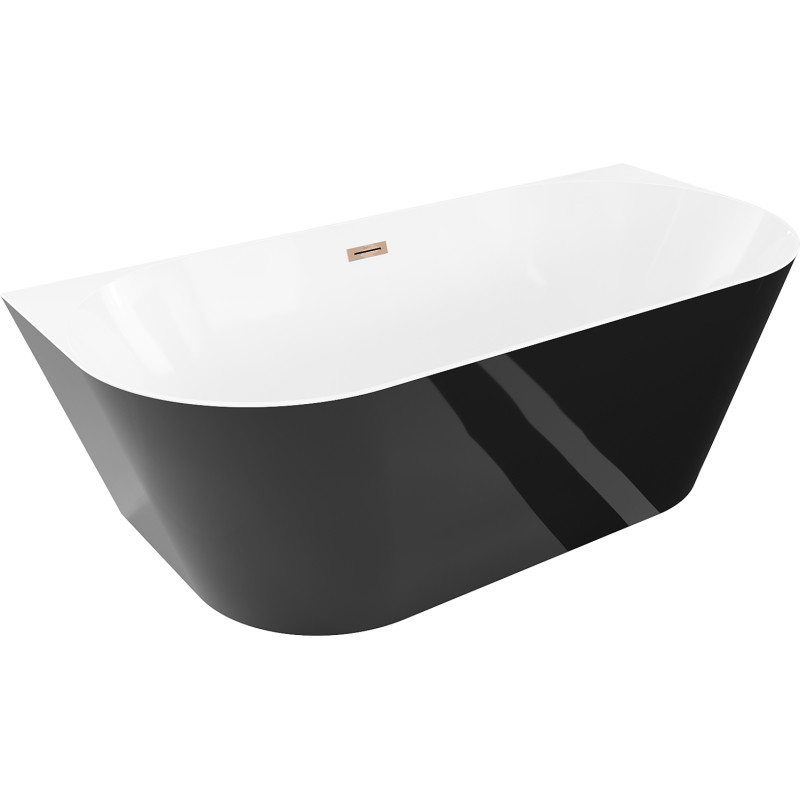 Mexen Oval Slim freistehende Wandbadewanne 170 x 80 cm, weiß/schwarz, Überlauf Roségold - 52661708075-60
