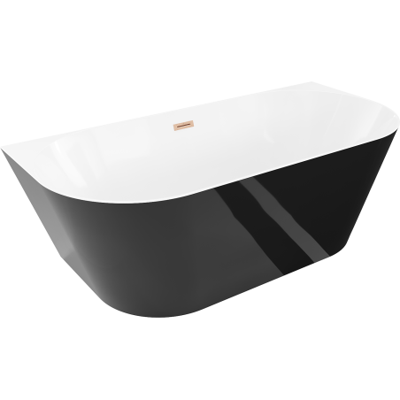 Mexen Oval Slim freistehende Vorwand-Badewanne 170 x 80 cm, weiß/schwarz, Überlauf gebürstetes Kupfer - 52661708075-65