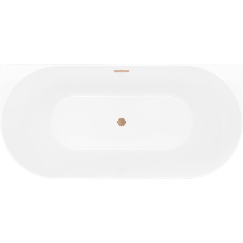 Mexen Oval Slim freistehende Vorwand-Badewanne 170 x 80 cm, weiß/schwarz, Überlauf gebürstetes Kupfer - 52661708075-65