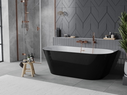 Mexen Oval Slim freistehende Vorwand-Badewanne 170 x 80 cm, weiß/schwarz, Überlauf gebürstetes Kupfer - 52661708075-65
