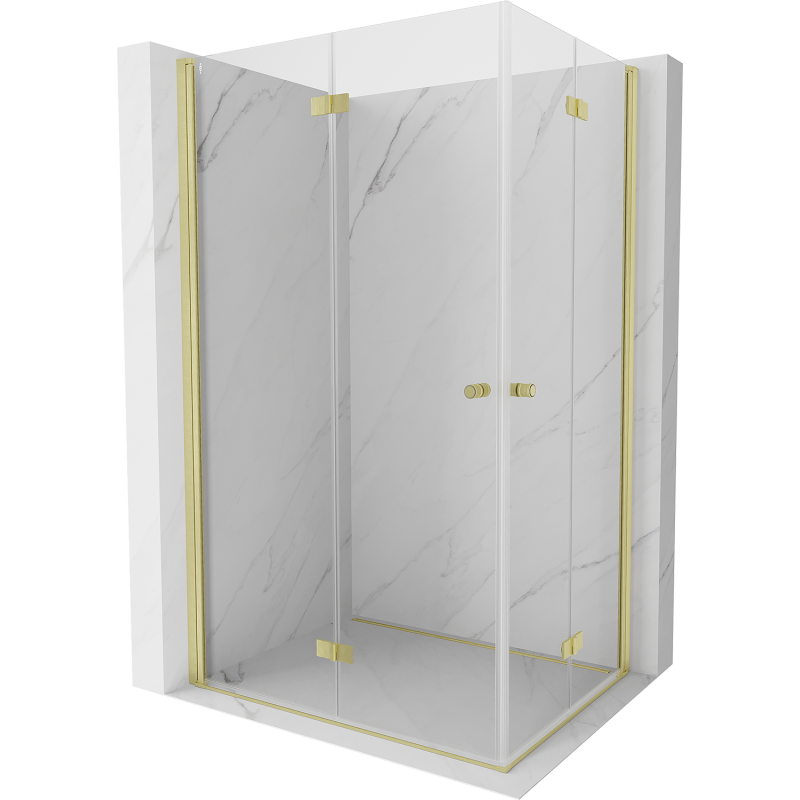 Mexen Mist-F Duo klappbare Duschkabine links 120 x 85 cm, transparent, gebürstetes Gold - 8A6-120L-085P-55-00