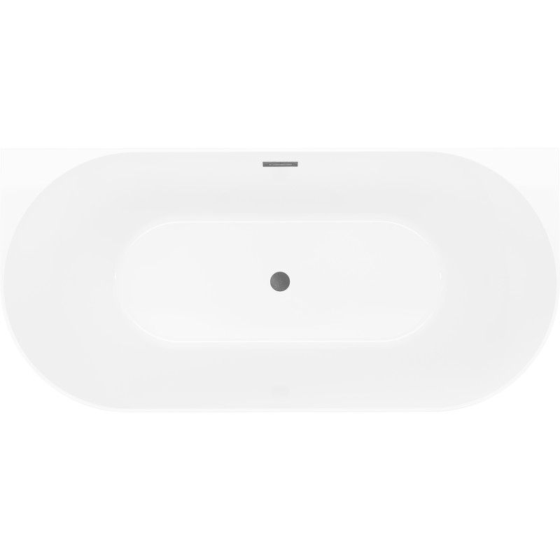 Mexen Oval Slim freistehende an die Wand montierte Badewanne 170 x 80 cm, weiß/schwarz, Überlauf gun gray gebürstet