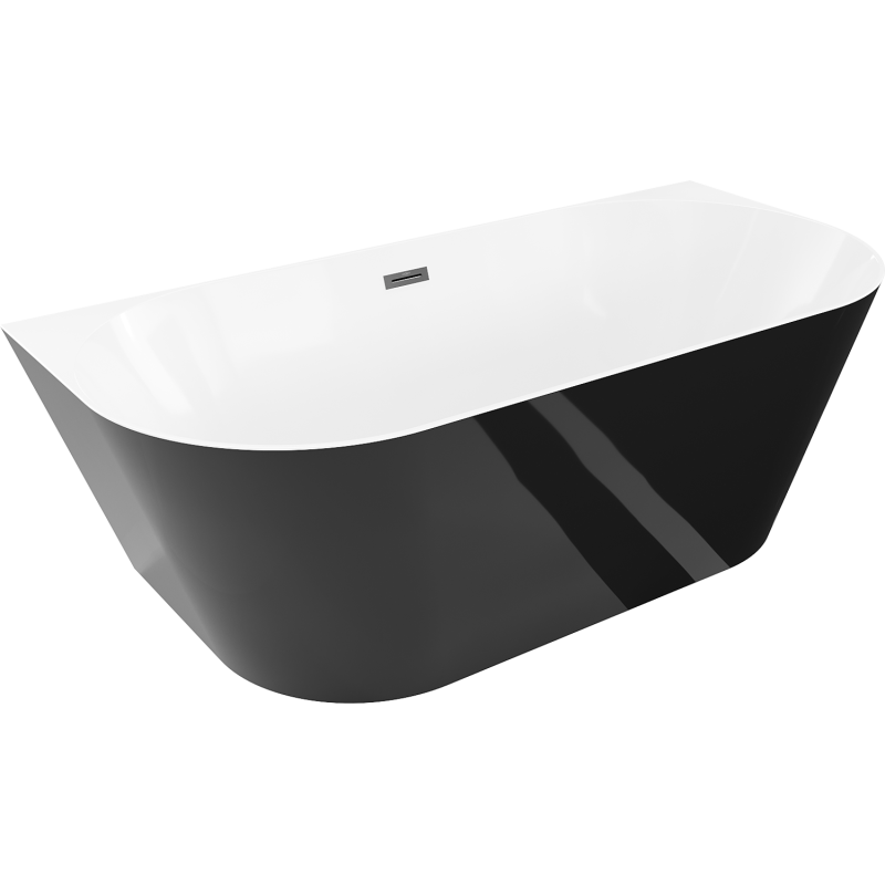 Mexen Oval Slim freistehende Wandwanne 170 x 80 cm, weiß/schwarz, schwarzer Überlauf - 52661708075-70