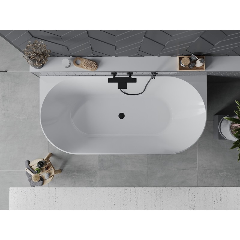 Mexen Oval Slim freistehende Wandwanne 170 x 80 cm, weiß/schwarz, schwarzer Überlauf - 52661708075-70