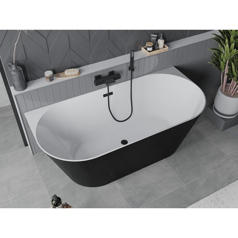 Mexen Oval Slim freistehende Wandwanne 170 x 80 cm, weiß/schwarz, schwarzer Überlauf - 52661708075-70