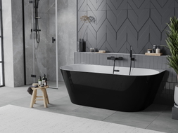 Mexen Oval Slim freistehende Wandwanne 170 x 80 cm, weiß/schwarz, schwarzer Überlauf - 52661708075-70