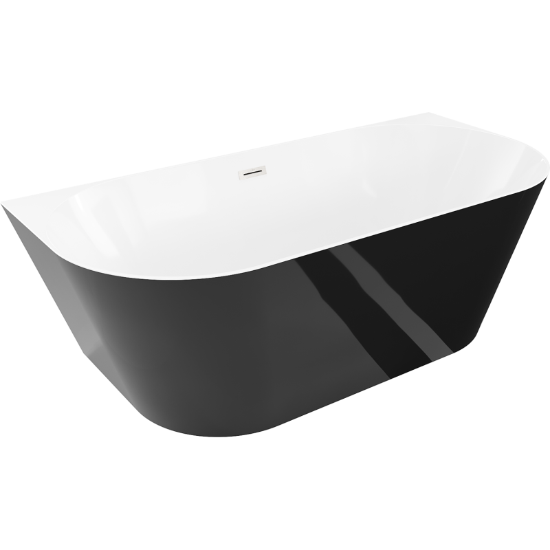 Mexen Oval Slim freistehende wandnahe Badewanne 170 x 80 cm, weiß/schwarz, Überlauf gebürstetes Nickel - 52661708075-97