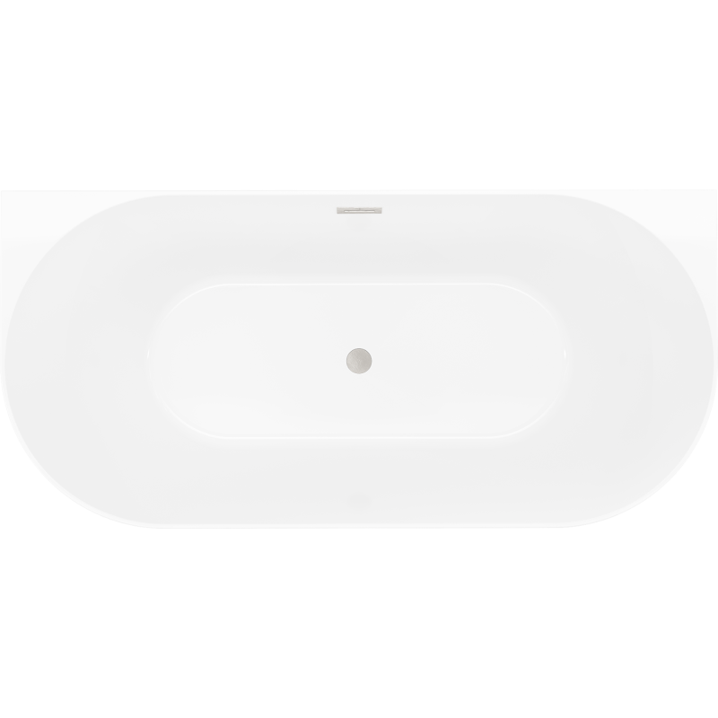 Mexen Oval Slim freistehende wandnahe Badewanne 170 x 80 cm, weiß/schwarz, Überlauf gebürstetes Nickel - 52661708075-97