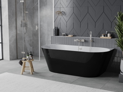 Mexen Oval Slim freistehende wandnahe Badewanne 170 x 80 cm, weiß/schwarz, Überlauf gebürstetes Nickel - 52661708075-97
