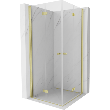 Mexen Mist-F Duo faltbare Duschkabine 90 x 90 cm, transparent, gebürstetes Gold - 8A6-090L-090P-55-00