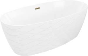 Mexen Olea freistehende Badewanne Muster 170 x 80 cm, weiß, Überlauf gold - 52821708000-50