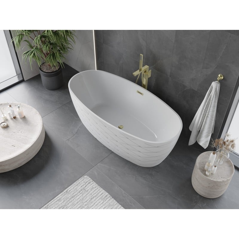 Mexen Olea freistehende Badewanne Muster 170 x 80 cm, weiß, Überlauf gold - 52821708000-50