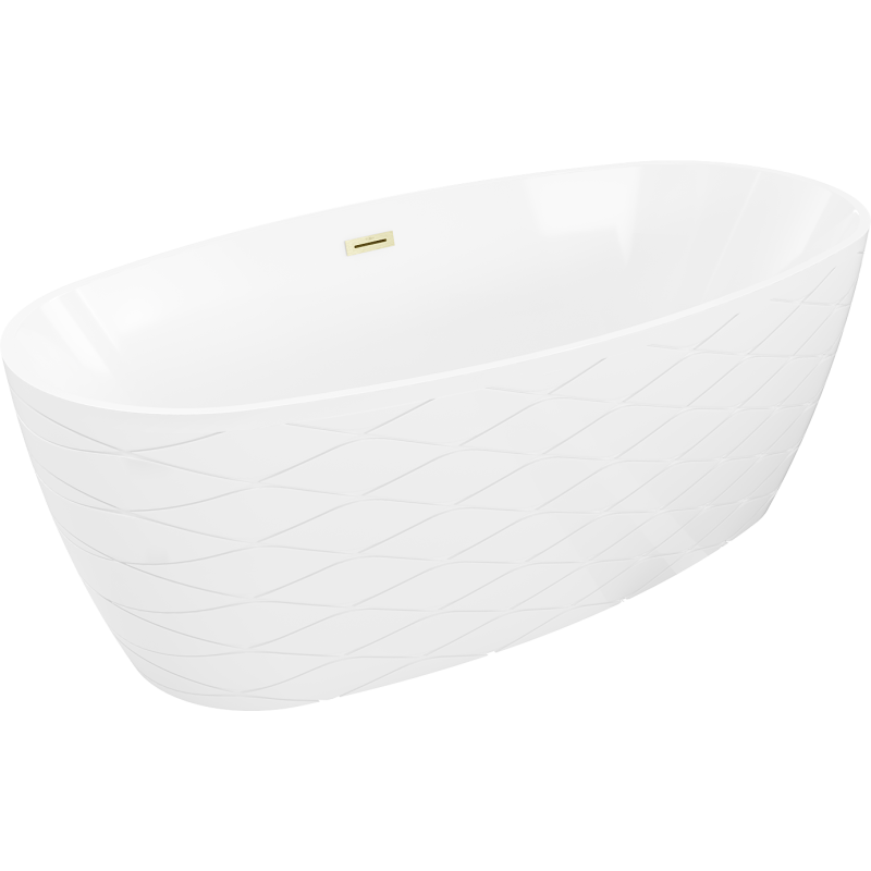 Mexen Olea freistehende Badewanne Muster 170 x 80 cm, weiß, Überlauf gebürstetes Gold - 52821708000-55