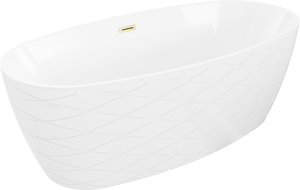 Mexen Olea freistehende Badewanne Muster 170 x 80 cm, weiß, Überlauf gebürstetes Gold - 52821708000-55