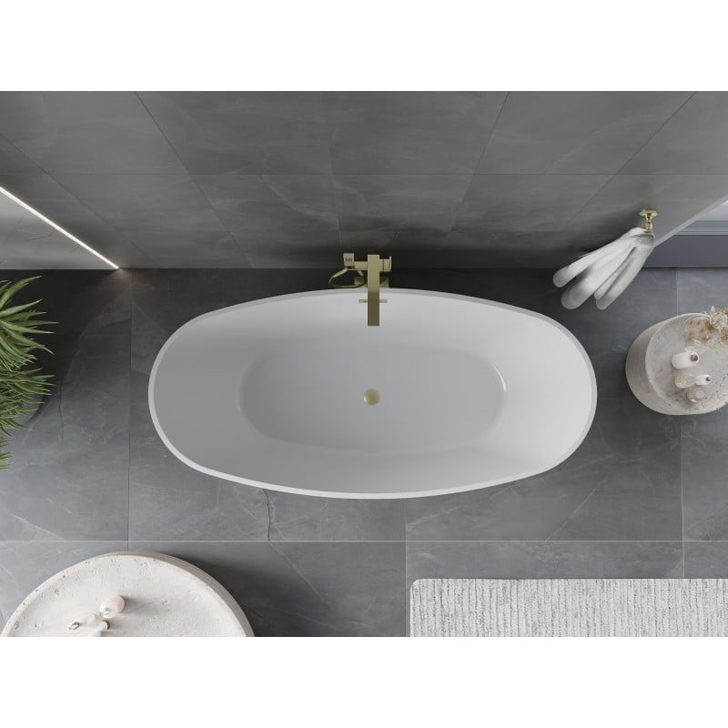 Mexen Olea freistehende Badewanne Muster 170 x 80 cm, weiß, Überlauf gebürstetes Gold - 52821708000-55