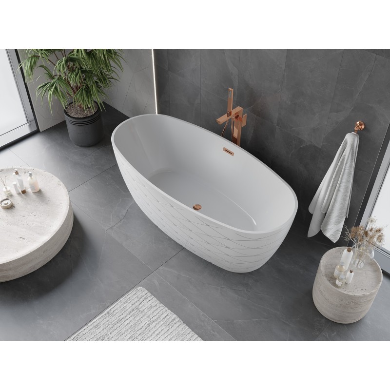 Mexen Olea freistehende Badewanne Design 170 x 80 cm, weiß, Überlauf Roségold - 52821708000-60