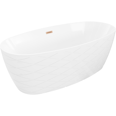 Mexen Olea freistehende Badewanne Muster 170 x 80 cm, weiß, Überlauf gebürstetes Kupfer - 52821708000-65