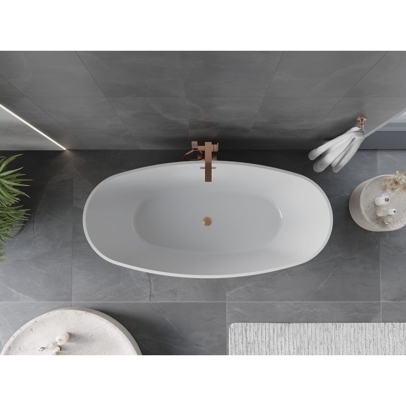 Mexen Olea freistehende Badewanne Muster 170 x 80 cm, weiß, Überlauf gebürstetes Kupfer - 52821708000-65