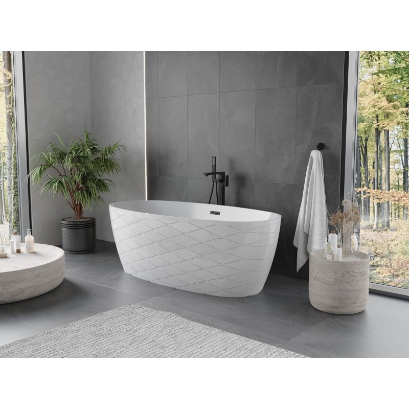 Mexen Olea freistehende Badewanne Muster 170 x 80 cm, weiß, Überlauf schwarz - 52821708000-70
