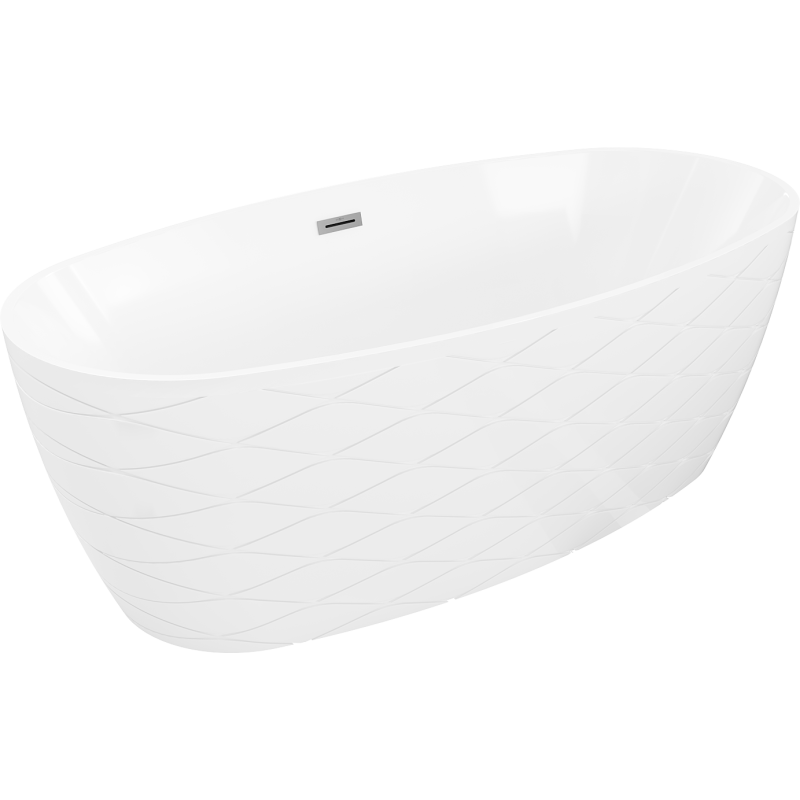 Mexen Olea freistehende Badewanne Muster 170 x 80 cm, weiß, Überlauf gun metal - 52821708000-95