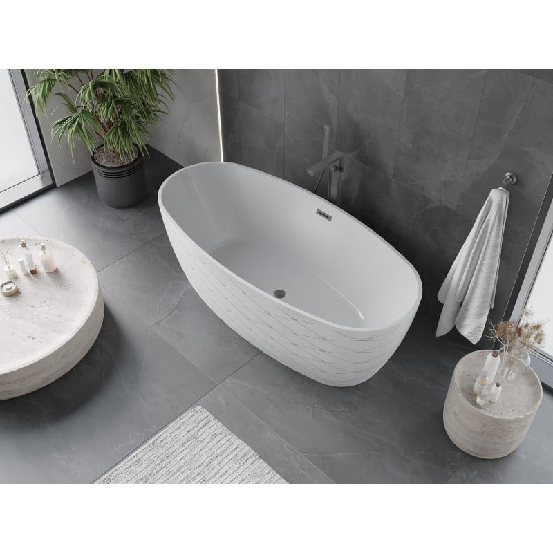 Mexen Olea freistehende Badewanne Muster 170 x 80 cm, weiß, Überlauf gun metal - 52821708000-95