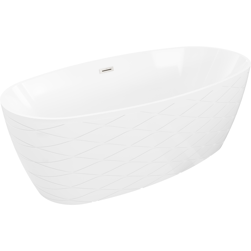 Mexen Olea freistehende Badewanne Muster 170 x 80 cm, weiß, Überlauf gebürstetes Nickel - 52821708000-97