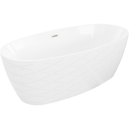 Mexen Olea freistehende Badewanne Muster 170 x 80 cm, weiß, Überlauf gebürstetes Nickel - 52821708000-97