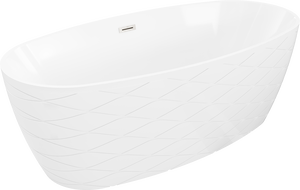 Mexen Olea freistehende Badewanne Muster 170 x 80 cm, weiß, Überlauf gebürstetes Nickel - 52821708000-97